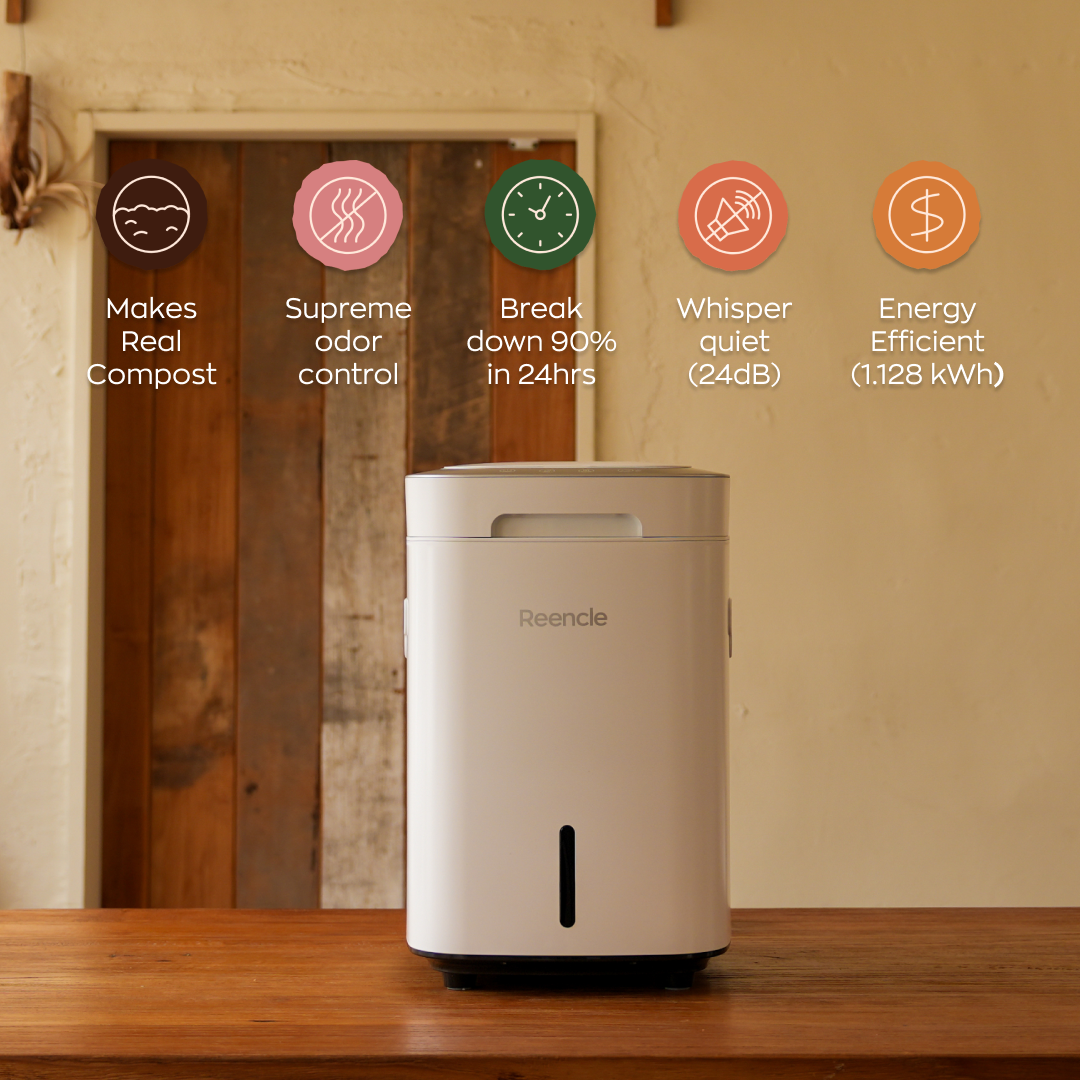 Reencle electric composter white unit — quiet, odor-free kitchen composting