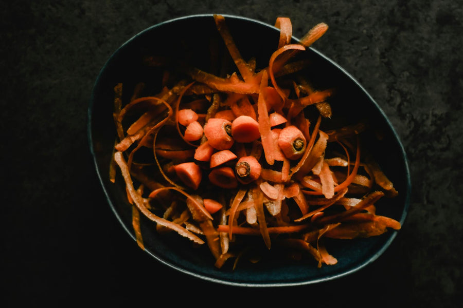 Carrot peels and kitchen food scraps — the type of food waste processed by Mill's food recycler